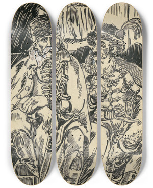 Triptych art skateboard deck of Andrej Kovik 2 Dvaja Zemani by Andrej Kovacik