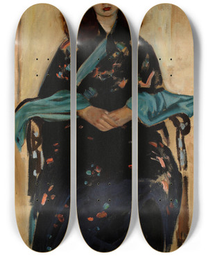Triptych art skateboard deck of Julian Falat Woman In Kimono by Julian Falat (1853-1929)