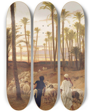 Triptych art skateboard deck of Frederick Goodall The Palm Grove by Frederick Goodall (1822-1904)