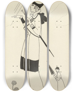 Triptych art skateboard deck of George Barbier Tailleur De Ratin by George Barbier (1882-1932)