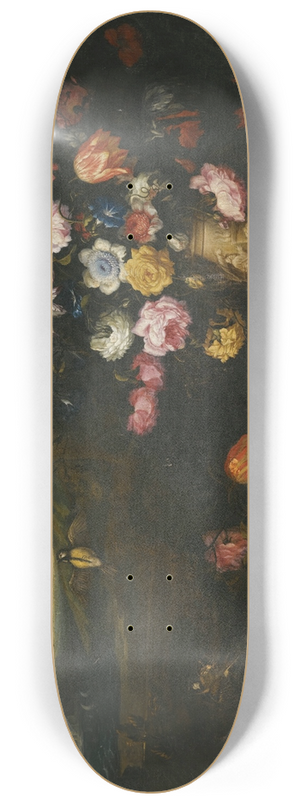 Francesco Caldei - Still Life With Vase Of Flowers In A Coastal Landscape Setting 8.25 inch art skate deck
