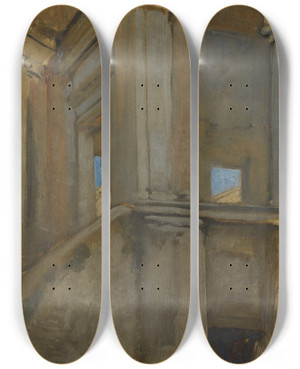 Triptych art skateboard deck of Edwin Austin Abbey Architecturalstudy_1 by Edwin Austin Abbey (1852-1911)