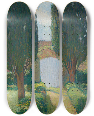 Triptych art skateboard deck of Henri Martin Le Jardin Demarquayrol by Henri Martin (1860-1943)