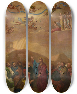 Triptych art skateboard deck of Jzef Brodowski Delivery Of The Keys To St Peter by Jozef Brodowski (1772-1853)