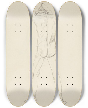 Triptych art skateboard deck of Adolf Sternschuss Akt Stojcego Tyem Mczyzny by Adolf Sternschuss (1873-1915)