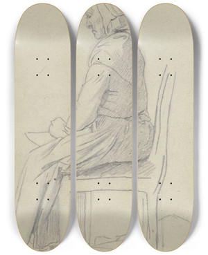 Triptych art skateboard deck of Hugo Kauffmann Sitting Old Woman by Hugo Kauffmann (1844-1915)
