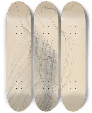 Triptych art skateboard deck of Auguste Rodin Standing Female Nude Armsraised by Auguste Rodin (1840-1917)