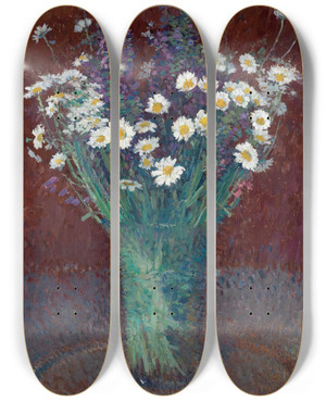 Triptych art skateboard deck of Henri Martin Vase De Marguerites by Henri Martin (1860-1943)