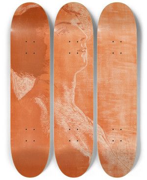 Triptych art skateboard deck of Huib Luns Portret Van Een Vrouw Met Ontbloot Bovenlijf by Huib Luns (1881-1942)