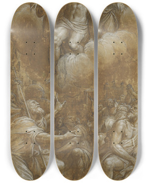 Triptych art skateboard deck of Lattanzio Gambara Saint Roch Interceding On Behalf Of Plague Victims by Lattanzio Gambara (1525-1574)