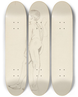 Triptych art skateboard deck of Adolf Sternschuss Akt Stojcego Chopca_3 by Adolf Sternschuss (1873-1915)