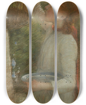Triptych art skateboard deck of Edward Stott The Bird Cage by Edward Stott (1855-1918)