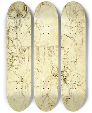 Triptych art skateboard deck of Battista Franco Sketches Of Figures by Battista Franco (1510-1561) Triptych art skateboard deck of Battista Franco Sketches Of Figures by Battista Franco (1510-1561)