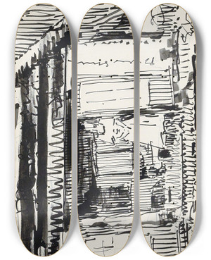 Triptych art skateboard deck of Reijer Stolk Staande Vrouw In Een Deuropening by Reijer Stolk (1896-1945)