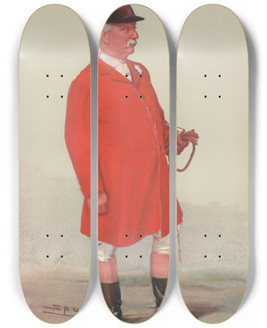 Triptych art skateboard deck of Leslie Matthew Ward Fox Hunters The Master Of The Heythrop Mr Albert Brassey 15 March 1906 by Leslie Matthew Ward (1851-1922)