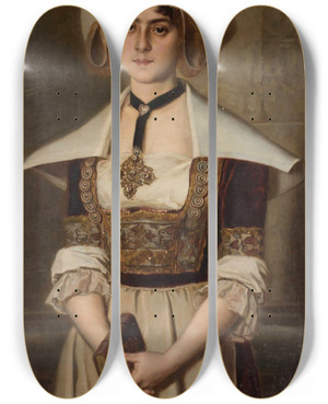 Triptych art skateboard deck of Maurycy Sztencel Breton Woman by Maurycy Sztencel (1856-1930)