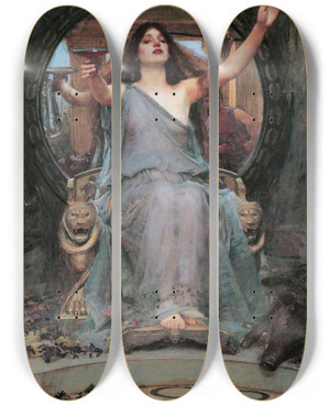 Triptych art skateboard deck of John William Waterhouse Circe Offering The Cup To Odysseus by John William Waterhouse (1849-1917)