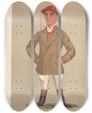 Triptych art skateboard deck of Leslie Matthew Ward Jockeys Tom Loates October 4 1890 by Leslie Matthew Ward (1851-1922)