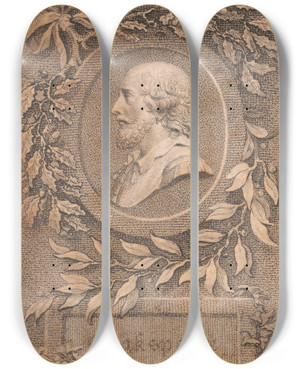 Triptych art skateboard deck of Richard Corbould Shakspeare by Richard Corbould (1757-1831)