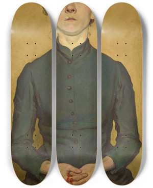Triptych art skateboard deck of Ernst Wrtenberger Praying Woman by Ernst Wurtenberger (1868-1934)