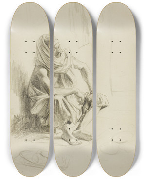 Triptych art skateboard deck of Charles Beale Seated Arab by Charles Beale (1660-1714)