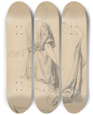 Triptych art skateboard deck of Jzef Simmler Study Of Drapery Of Nicodemus Robes To The Painting Entombment by Jozef Simmler (1823-1868)