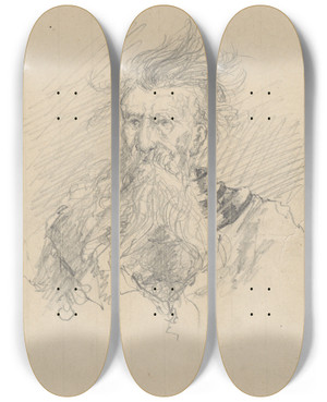 Triptych art skateboard deck of Stanisaw Wyspiaski Portrait Of The Bust Of An Elderly Man by Stanislaw Wyspianski (1869-1907)
