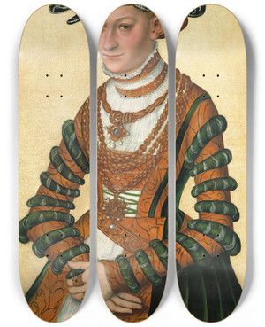 Triptych art skateboard deck of Lucas Cranach The Younger Portrait Of A Lady by Lucas Cranach the Younger (1515-1586)