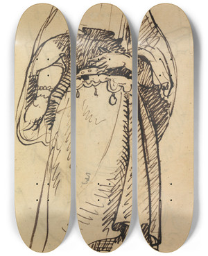 Triptych art skateboard deck of Benjamin Robert Haydon Study Of A Veiled Woman by Benjamin Robert Haydon (1786-1846)