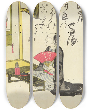 Triptych art skateboard deck of Utagawa Toyohiro A Collection Of Witty Poems On Michinoku Paper Pl08 by Utagawa Toyohiro (1733-1828)