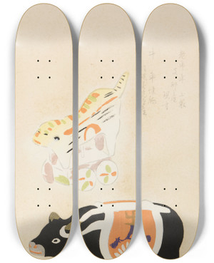Triptych art skateboard deck of Shimizu Seif Unai No Tomo Pl 241 by Shimizu Seifu (1851-1913)