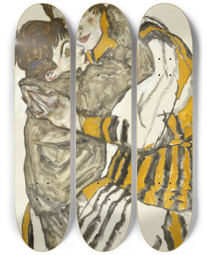 Triptych art skateboard deck of Egon Schiele Schieles Wife With Her Little Nephew by Egon Schiele (1890-1918)