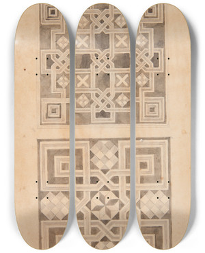 Triptych art skateboard deck of Stanisaw Cercha Dwa Wzory Posadzek by Stanislaw Cercha (1867-1919)