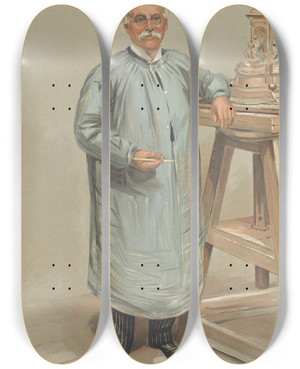 Triptych art skateboard deck of Leslie Matthew Ward The Queens Memorial Thomas Brock 21 September 1905 by Leslie Matthew Ward (1851-1922)