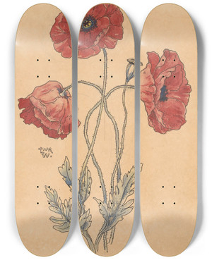 Triptych art skateboard deck of Willem Wenckebach Klaprozen by Willem Wenckebach (1860-1937)