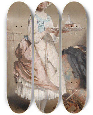 Triptych art skateboard deck of Charles Chaplin Das Stubenmdchen by Charles Chaplin (1825-1891)