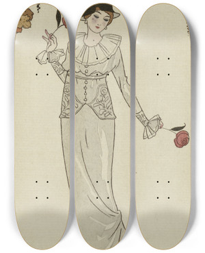 Triptych art skateboard deck of George Barbier Journal Des Dames Et Des Modes 1912 Costumes Parisiens No 8 by George Barbier (1882-1932)