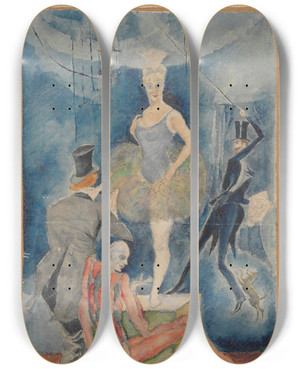 Triptych art skateboard deck of Zygmunt Waliszewski Scene In A Circus Svetlana by Zygmunt Waliszewski (1897-1936)