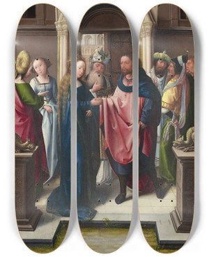 Triptych art skateboard deck of Bernard Van Orley The Marriage Of The Virgin by Bernard Van Orley (1492-1542)