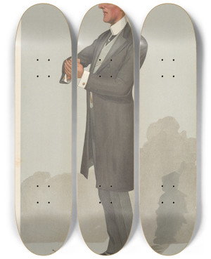 Triptych art skateboard deck of Leslie Matthew Ward Politicians Extinction Distinction Which Will It Be Major John Edward Bernard Seely 23 February 1905 by Leslie Matthew Ward (1851-1922)