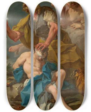 Triptych art skateboard deck of Giovanni Battista Pittoni The Sacrifice Of Isaac by Giovanni Battista Pittoni (1687-1767)