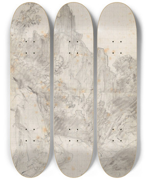 Triptych art skateboard deck of Nicaise De Keyser Landscape With A Ruin by Nicaise De Keyser (1813-1887)