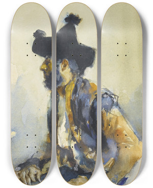 Triptych art skateboard deck of John Singer Sargent King Of The Gypsies by John Singer Sargent (1856-1925)