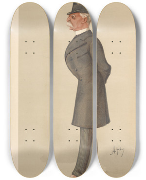 Triptych art skateboard deck of Carlo Pellegrini Military And Navy Ahmed Khel General Sir Donald Martin Stewart January 15 1887 by Carlo Pellegrini (1839-1889)