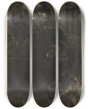 Triptych art skateboard deck of Max Klinger Auf Der Strasse Ein Leben Opus Viii Blatt 9 by Max Klinger (1857-1920)