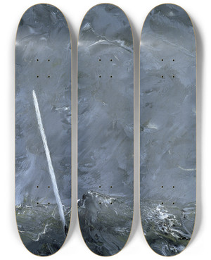 Triptych art skateboard deck of August Strindberg Stormy Sea Buoy Without Top Mark by August Strindberg (1849-1912)