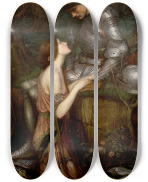 Triptych art skateboard deck of John William Waterhouse Lamia by John William Waterhouse (1849-1917)