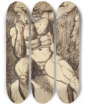 Triptych art skateboard deck of Benjamin Robert Haydon Study Of A Seated Male Nude by Benjamin Robert Haydon (1786-1846)