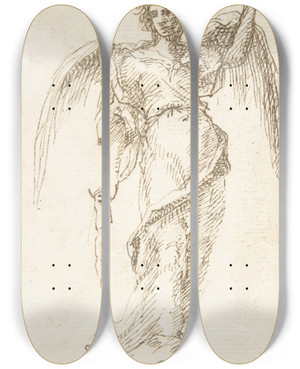 Triptych art skateboard deck of Pedro Duque Y Cornejo Standing Figure Of An Angel by Pedro Duque Y Cornejo (1677-1757)
