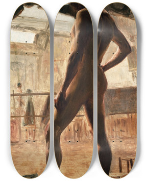 Triptych art skateboard deck of Eliseu Visconti Nu Masculino by Eliseu Visconti (1866-1944)